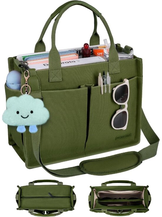Jewelry - Canvas Tote Bag for Women with Zipper, Work Laptop Purse with Compartments & Lug